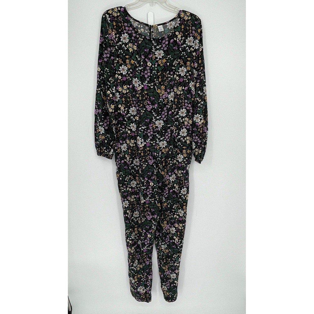 Old Navy Women's Black Floral Print Long Sleeve One Piece Jumpsuit Size M Tall‎
